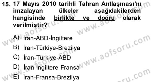 Orta Doğuda Siyaset Dersi 2013 - 2014 Yılı (Final) Dönem Sonu Sınav Soruları 15. Soru