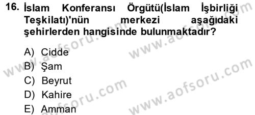 Orta Doğuda Siyaset Dersi 2013 - 2014 Yılı (Final) Dönem Sonu Sınav Soruları 16. Soru