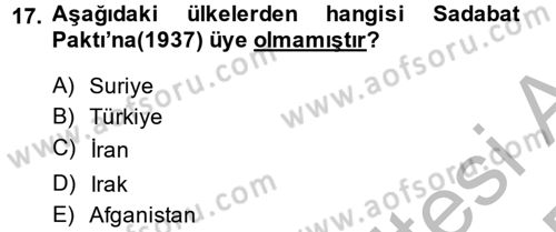 Orta Doğuda Siyaset Dersi 2013 - 2014 Yılı (Final) Dönem Sonu Sınav Soruları 17. Soru