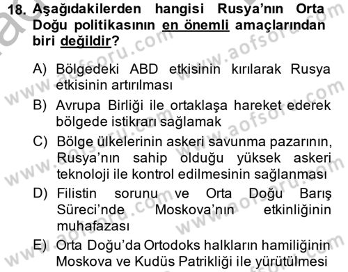 Orta Doğuda Siyaset Dersi 2013 - 2014 Yılı (Final) Dönem Sonu Sınav Soruları 18. Soru