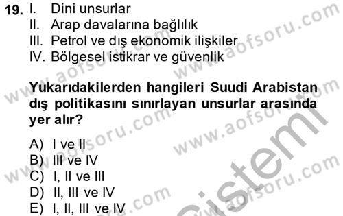Orta Doğuda Siyaset Dersi 2013 - 2014 Yılı (Final) Dönem Sonu Sınav Soruları 19. Soru