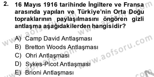 Orta Doğuda Siyaset Dersi 2013 - 2014 Yılı (Final) Dönem Sonu Sınav Soruları 2. Soru