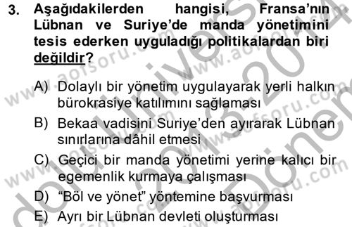Orta Doğuda Siyaset Dersi 2013 - 2014 Yılı (Final) Dönem Sonu Sınav Soruları 3. Soru