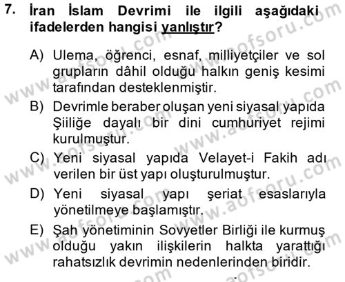 Orta Doğuda Siyaset Dersi 2013 - 2014 Yılı (Final) Dönem Sonu Sınav Soruları 7. Soru