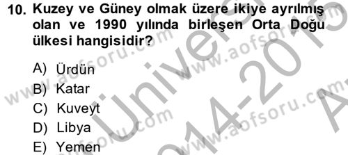 Orta Doğuda Siyaset Dersi 2014 - 2015 Yılı (Vize) Ara Sınav Soruları 10. Soru