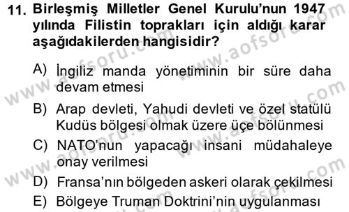 Orta Doğuda Siyaset Dersi 2014 - 2015 Yılı (Vize) Ara Sınav Soruları 11. Soru