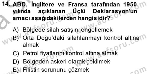 Orta Doğuda Siyaset Dersi 2014 - 2015 Yılı (Vize) Ara Sınav Soruları 14. Soru