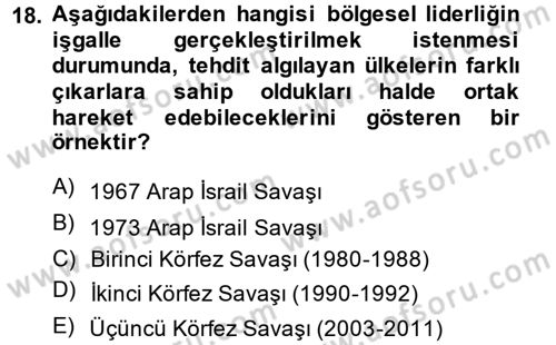Orta Doğuda Siyaset Dersi 2014 - 2015 Yılı (Vize) Ara Sınav Soruları 18. Soru