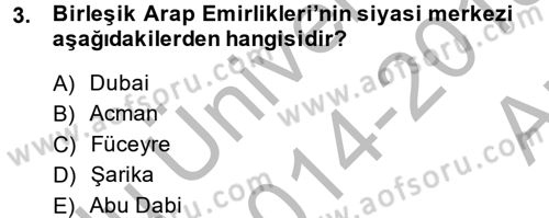 Orta Doğuda Siyaset Dersi 2014 - 2015 Yılı (Vize) Ara Sınav Soruları 3. Soru