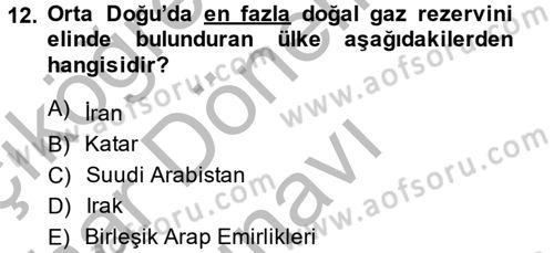 Orta Doğuda Siyaset Dersi 2014 - 2015 Yılı (Final) Dönem Sonu Sınav Soruları 12. Soru