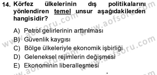 Orta Doğuda Siyaset Dersi 2014 - 2015 Yılı (Final) Dönem Sonu Sınav Soruları 14. Soru