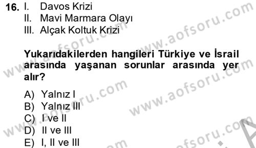 Orta Doğuda Siyaset Dersi 2014 - 2015 Yılı (Final) Dönem Sonu Sınav Soruları 16. Soru