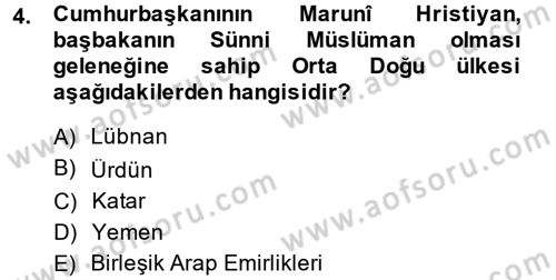 Orta Doğuda Siyaset Dersi 2014 - 2015 Yılı (Final) Dönem Sonu Sınav Soruları 4. Soru