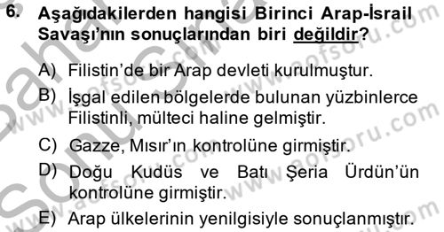 Orta Doğuda Siyaset Dersi 2014 - 2015 Yılı (Final) Dönem Sonu Sınav Soruları 6. Soru
