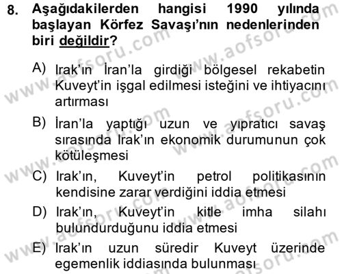 Orta Doğuda Siyaset Dersi 2014 - 2015 Yılı (Final) Dönem Sonu Sınav Soruları 8. Soru