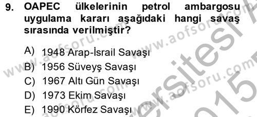 Orta Doğuda Siyaset Dersi 2014 - 2015 Yılı (Final) Dönem Sonu Sınav Soruları 9. Soru