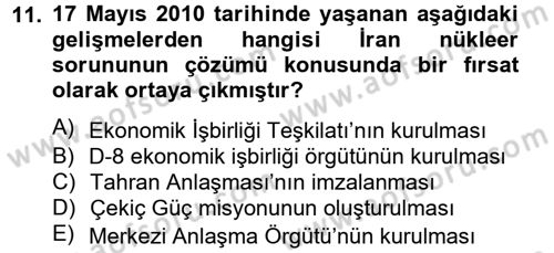 Orta Doğuda Siyaset Dersi 2014 - 2015 Yılı Tek Ders Sınav Soruları 11. Soru