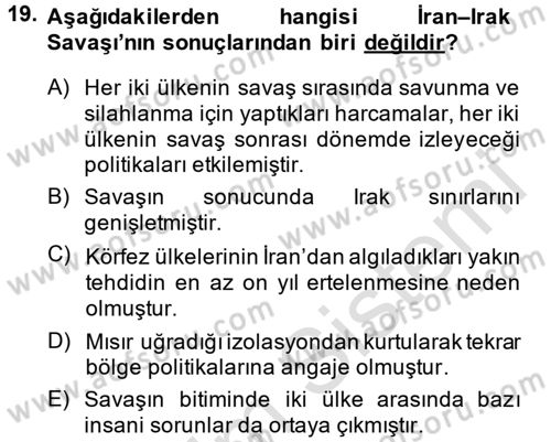 Orta Doğuda Siyaset Dersi 2014 - 2015 Yılı Tek Ders Sınav Soruları 19. Soru