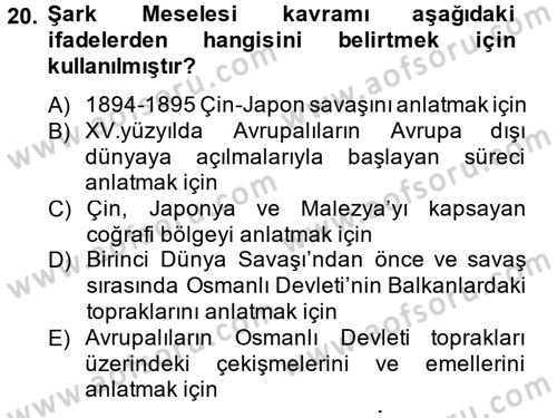 Orta Doğuda Siyaset Dersi 2014 - 2015 Yılı Tek Ders Sınav Soruları 20. Soru