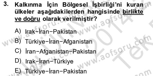 Orta Doğuda Siyaset Dersi 2014 - 2015 Yılı Tek Ders Sınav Soruları 3. Soru