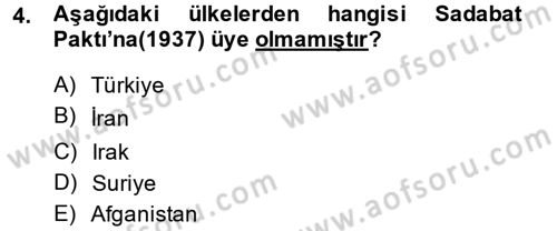 Orta Doğuda Siyaset Dersi 2014 - 2015 Yılı Tek Ders Sınav Soruları 4. Soru