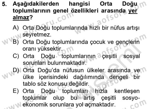 Orta Doğuda Siyaset Dersi 2014 - 2015 Yılı Tek Ders Sınav Soruları 5. Soru