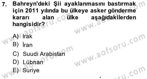 Orta Doğuda Siyaset Dersi 2014 - 2015 Yılı Tek Ders Sınav Soruları 7. Soru