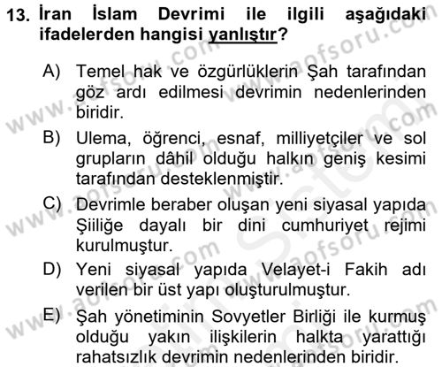 Orta Doğuda Siyaset Dersi 2015 - 2016 Yılı (Vize) Ara Sınav Soruları 13. Soru