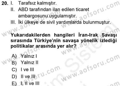 Orta Doğuda Siyaset Dersi 2015 - 2016 Yılı (Vize) Ara Sınav Soruları 20. Soru