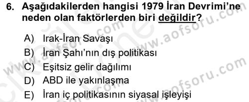 Orta Doğuda Siyaset Dersi 2015 - 2016 Yılı (Vize) Ara Sınav Soruları 6. Soru