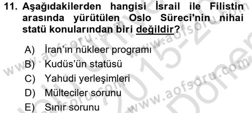 Orta Doğuda Siyaset Dersi 2015 - 2016 Yılı (Final) Dönem Sonu Sınav Soruları 11. Soru