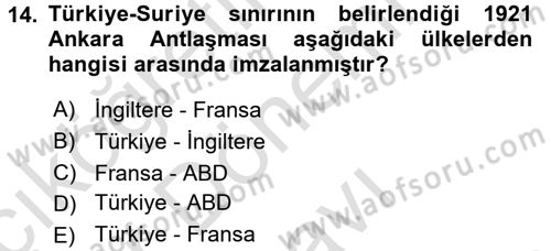 Orta Doğuda Siyaset Dersi 2015 - 2016 Yılı (Final) Dönem Sonu Sınav Soruları 14. Soru