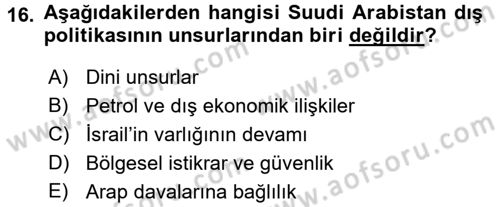 Orta Doğuda Siyaset Dersi 2015 - 2016 Yılı (Final) Dönem Sonu Sınav Soruları 16. Soru