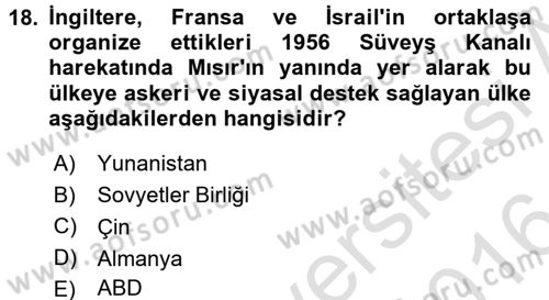 Orta Doğuda Siyaset Dersi 2015 - 2016 Yılı (Final) Dönem Sonu Sınav Soruları 18. Soru