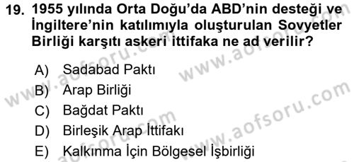 Orta Doğuda Siyaset Dersi 2015 - 2016 Yılı (Final) Dönem Sonu Sınav Soruları 19. Soru