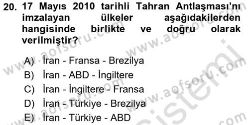 Orta Doğuda Siyaset Dersi 2015 - 2016 Yılı (Final) Dönem Sonu Sınav Soruları 20. Soru