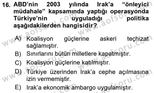 Orta Doğuda Siyaset Dersi 2015 - 2016 Yılı Tek Ders Sınav Soruları 16. Soru