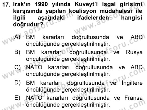 Orta Doğuda Siyaset Dersi 2015 - 2016 Yılı Tek Ders Sınav Soruları 17. Soru