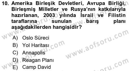 Orta Doğuda Siyaset Dersi 2016 - 2017 Yılı 3 Ders Sınav Soruları 10. Soru
