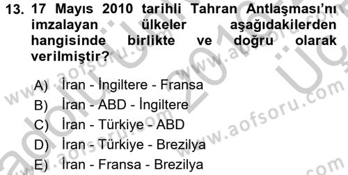 Orta Doğuda Siyaset Dersi 2016 - 2017 Yılı 3 Ders Sınav Soruları 13. Soru