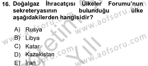 Orta Doğuda Siyaset Dersi 2016 - 2017 Yılı 3 Ders Sınav Soruları 16. Soru