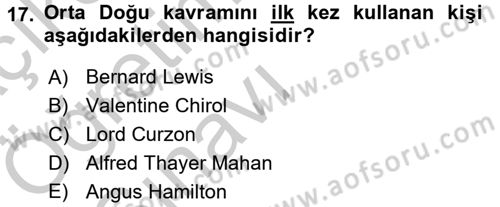 Orta Doğuda Siyaset Dersi 2016 - 2017 Yılı 3 Ders Sınav Soruları 17. Soru