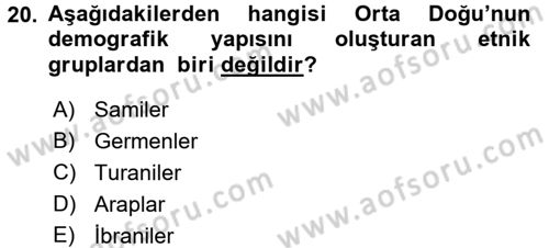 Orta Doğuda Siyaset Dersi 2016 - 2017 Yılı 3 Ders Sınav Soruları 20. Soru