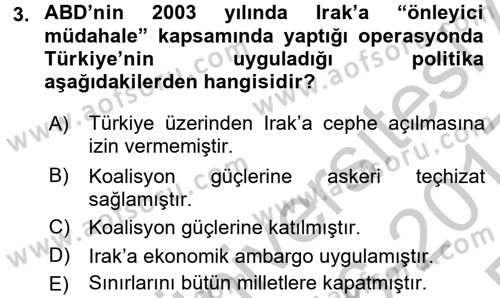 Orta Doğuda Siyaset Dersi 2016 - 2017 Yılı 3 Ders Sınav Soruları 3. Soru