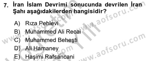 Orta Doğuda Siyaset Dersi 2016 - 2017 Yılı 3 Ders Sınav Soruları 7. Soru
