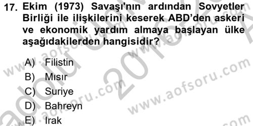 Orta Doğuda Siyaset Dersi 2016 - 2017 Yılı (Vize) Ara Sınav Soruları 17. Soru