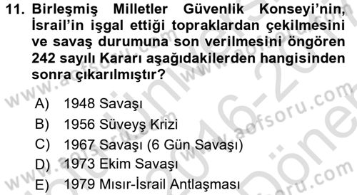 Orta Doğuda Siyaset Dersi 2016 - 2017 Yılı (Final) Dönem Sonu Sınav Soruları 11. Soru