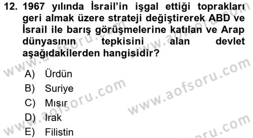 Orta Doğuda Siyaset Dersi 2016 - 2017 Yılı (Final) Dönem Sonu Sınav Soruları 12. Soru