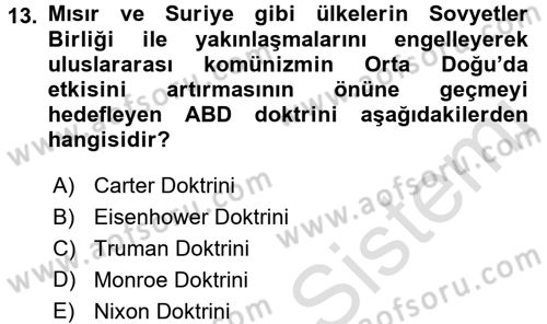 Orta Doğuda Siyaset Dersi 2016 - 2017 Yılı (Final) Dönem Sonu Sınav Soruları 13. Soru