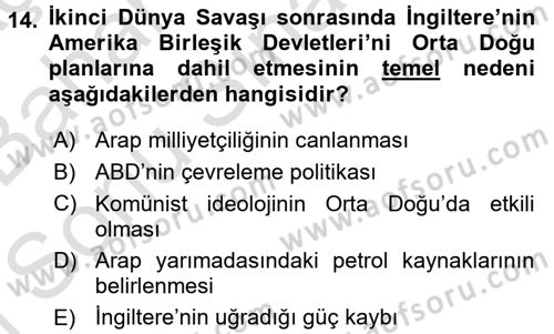 Orta Doğuda Siyaset Dersi 2016 - 2017 Yılı (Final) Dönem Sonu Sınav Soruları 14. Soru